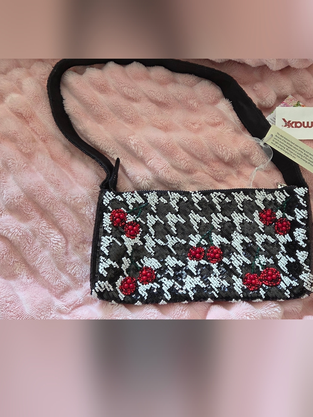 VIRAL Made In India Cherry  Houndstooth Beaded Bag